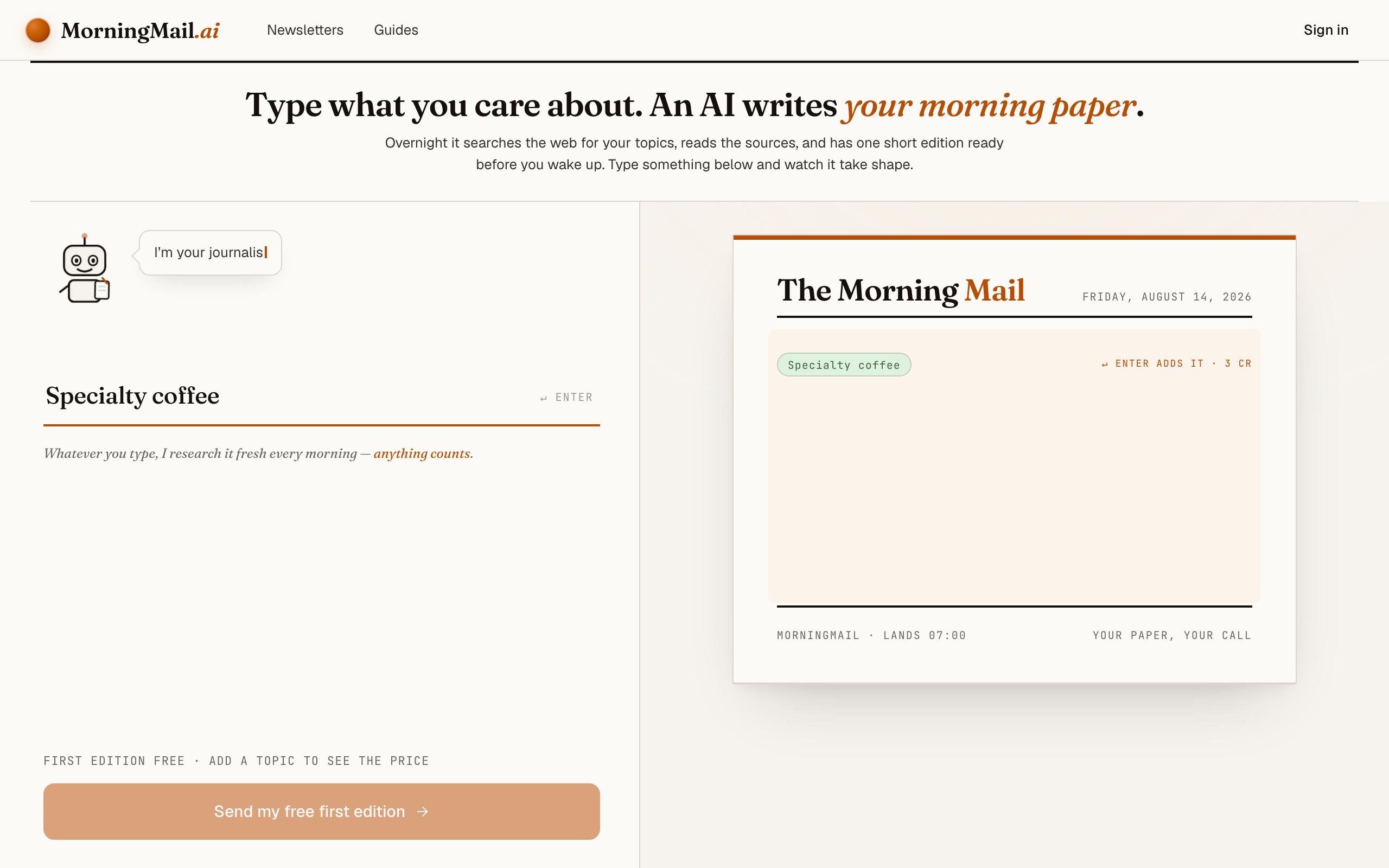Type your topic: Specialty coffee